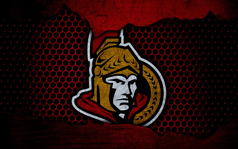 Ottawa Senators logo, NHL, hockey, Eastern Conference, USA, grunge, metal texture, Atlantic Division, HD wallpaper