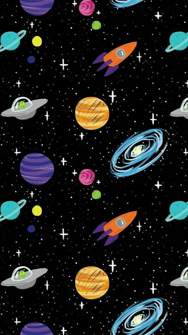 Space Cartoon, planets, rockets, HD phone wallpaper