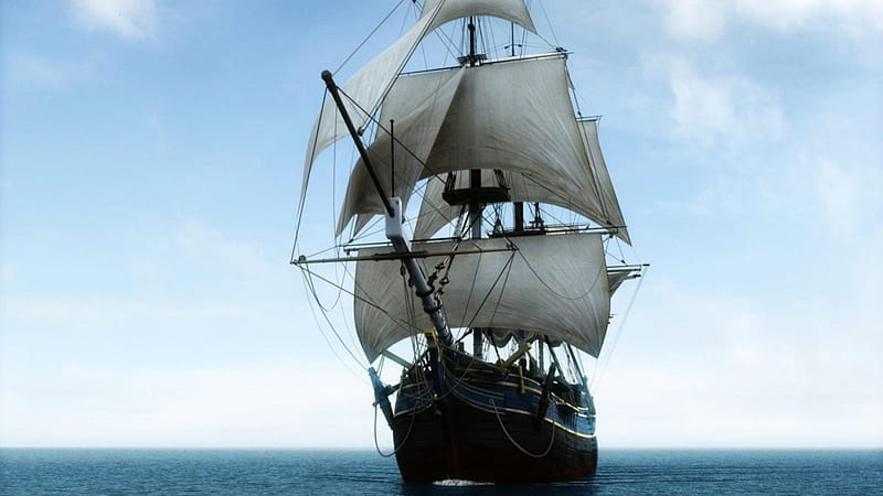 wonderful tall sailing ship, ship, masts, sails, sky, sea, HD wallpaper