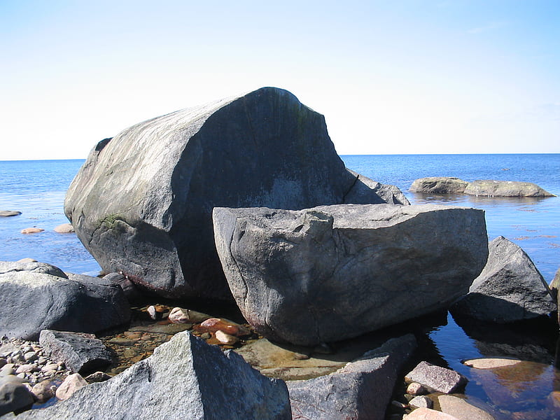 The Big Stone, water, sky, stone, sea, HD wallpaper