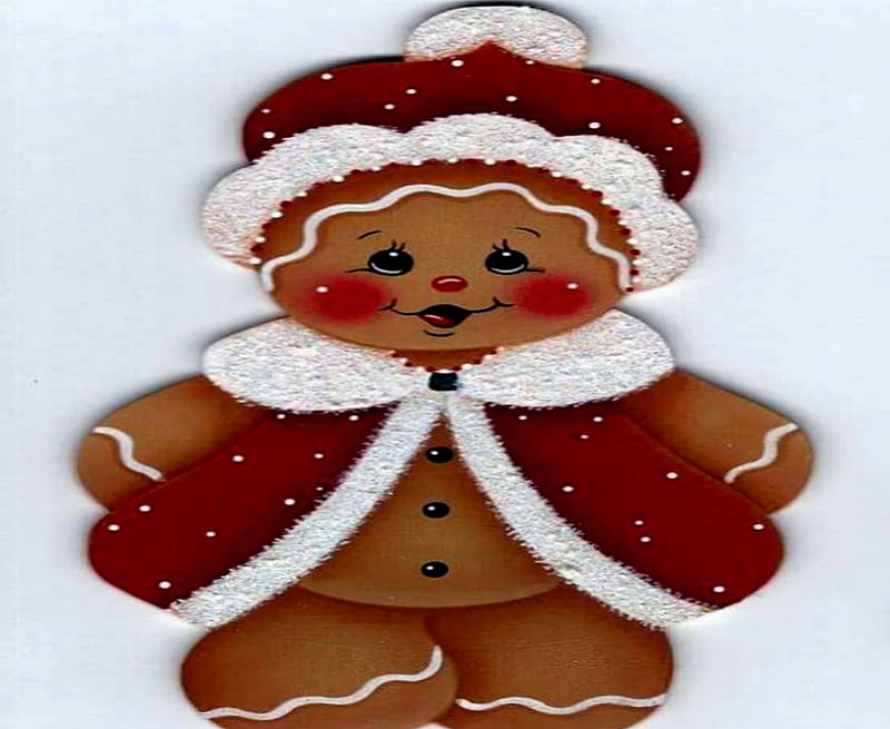 Gingerbread Girl, Hat, Birl, Gingerbread, Brown, Red, White, HD wallpaper
