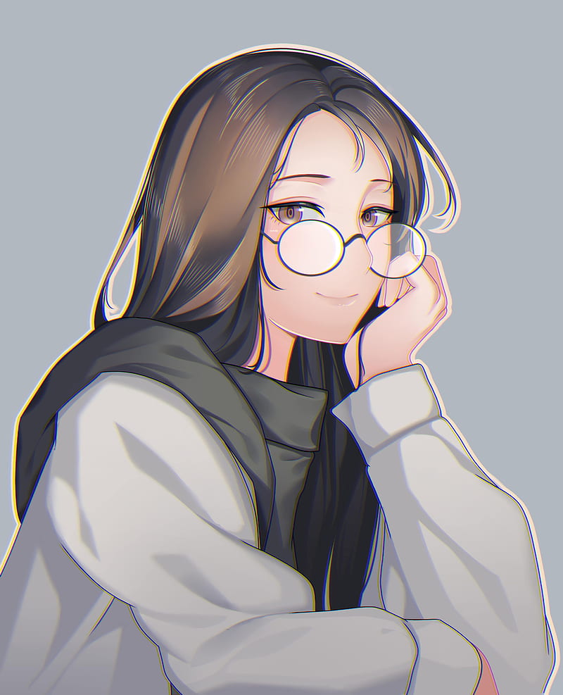 Girl, glance, glasses, sweater, anime, HD phone wallpaper | Peakpx