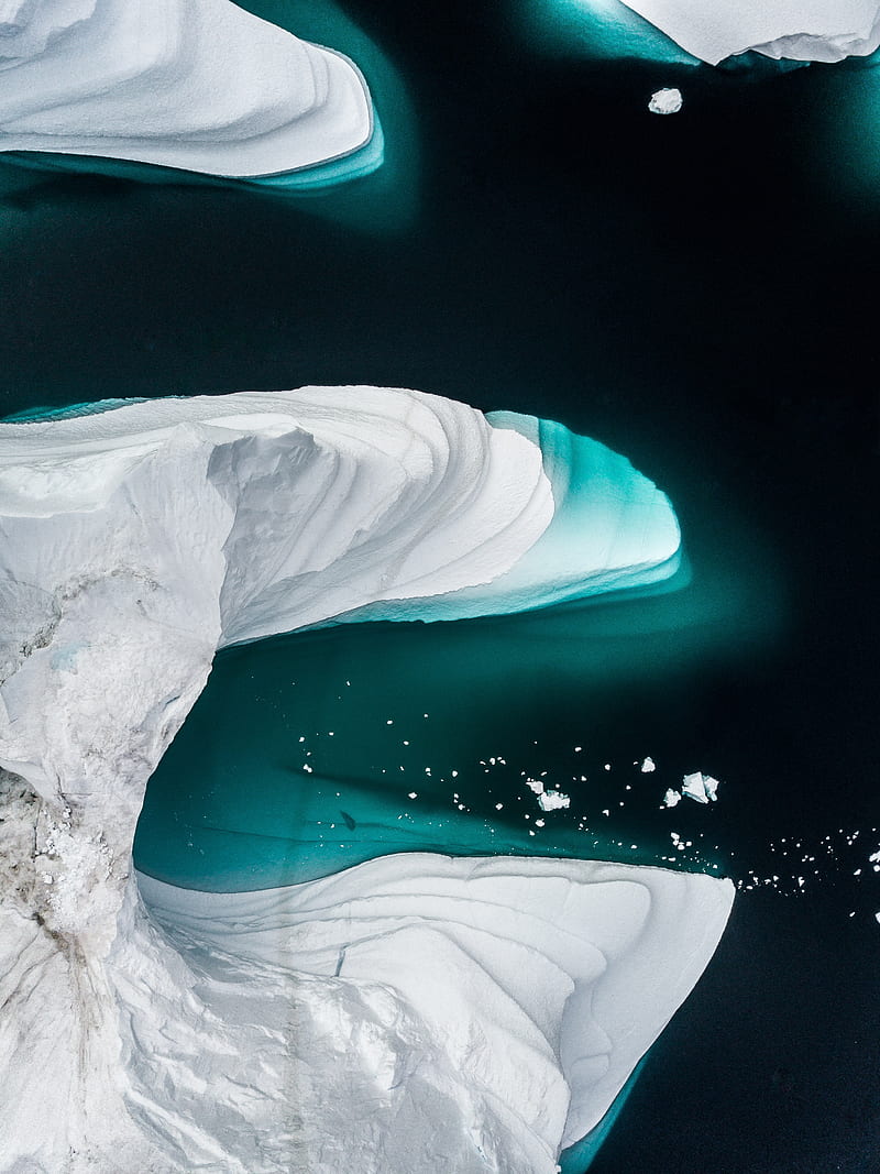 icebergs, glacier, aerial view, ice, water, HD phone wallpaper