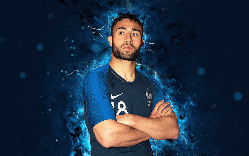 Nabil Fekir abstract art, France National Team, fan art, Fekir, soccer, footballers, FFF, neon lights, French football team, HD wallpaper