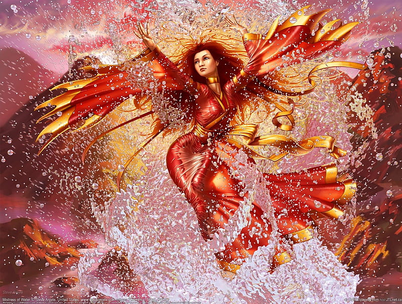 Fire vs water fantasy girl version, fire, water, fantasy, girl, HD wallpaper