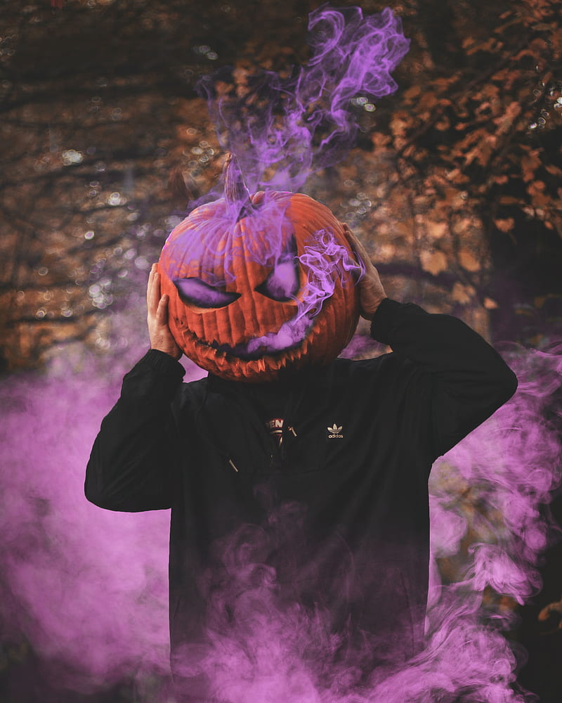 Pumpkin purple, pumkin, hallowen, purple, smoke, horror, cool, duman, kabak, havali, HD phone wallpaper