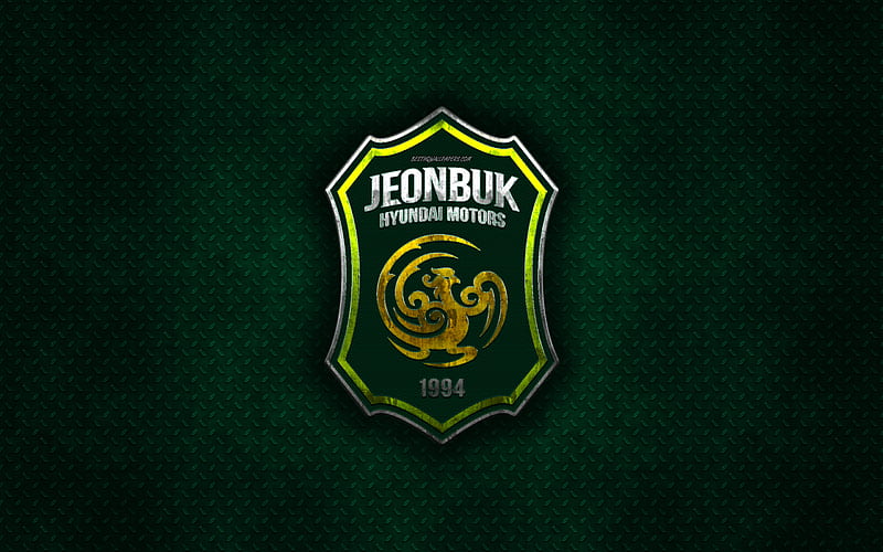 Jeonbuk Hyundai Motors FC, South Korean football club, green metal texture, metal logo, emblem, Jeonju, South Korea, K League 1, creative art, football, Jeonbuk FC, HD wallpaper