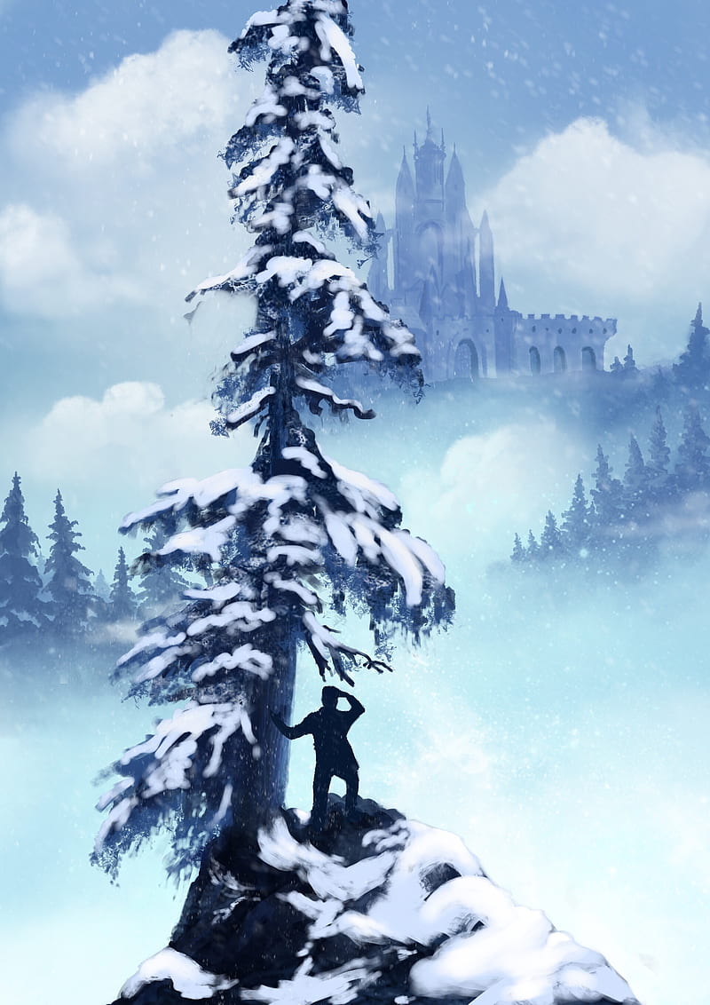 silhouette, castle, spruce, snow, HD phone wallpaper