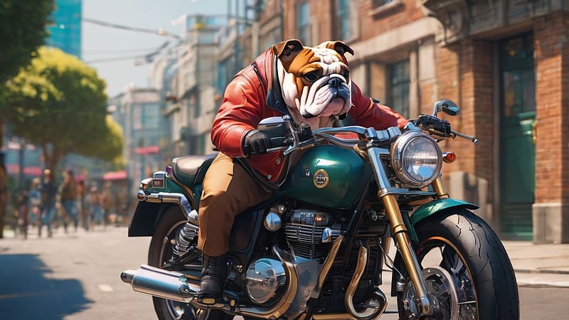 British Bulldog Riding A Motorcycle, animal, motorcycle, bulldog, british, HD wallpaper
