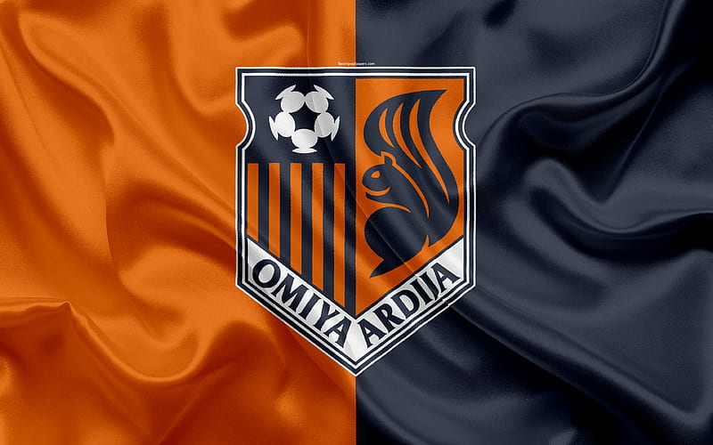 Omiya Ardija Japanese football club, logo, emblem, J-League, football, Omiya, Saitama, japan, silk flag, League Division 1, Japan Football Championship, HD wallpaper