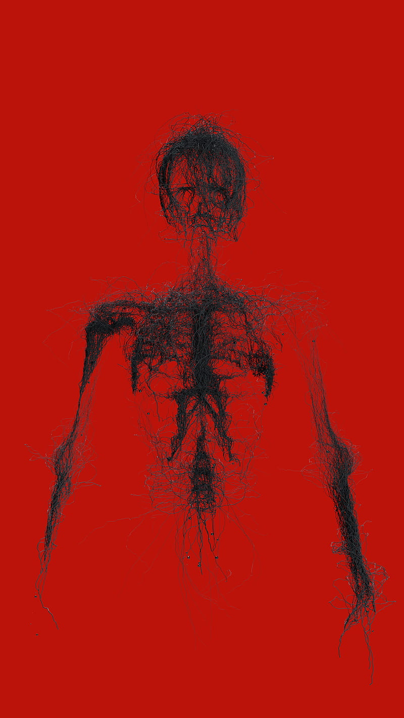 Red Skeleton, bones, dead, lines, minimal, remains, HD phone wallpaper