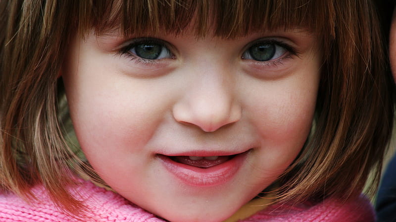 Beautiful Cute Little Girl With Grey Eyes Is Wearing Pink Dress Cute, HD wallpaper