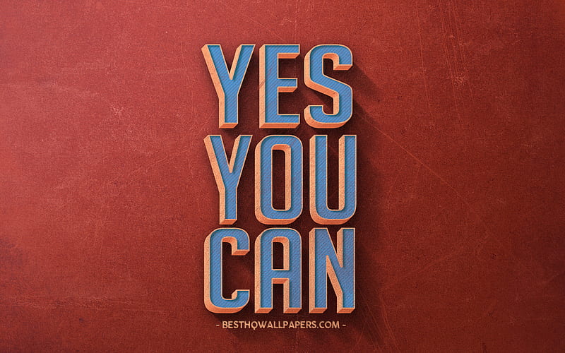 Yes You can, retro style, motivation, inspiration, red retro background, HD wallpaper