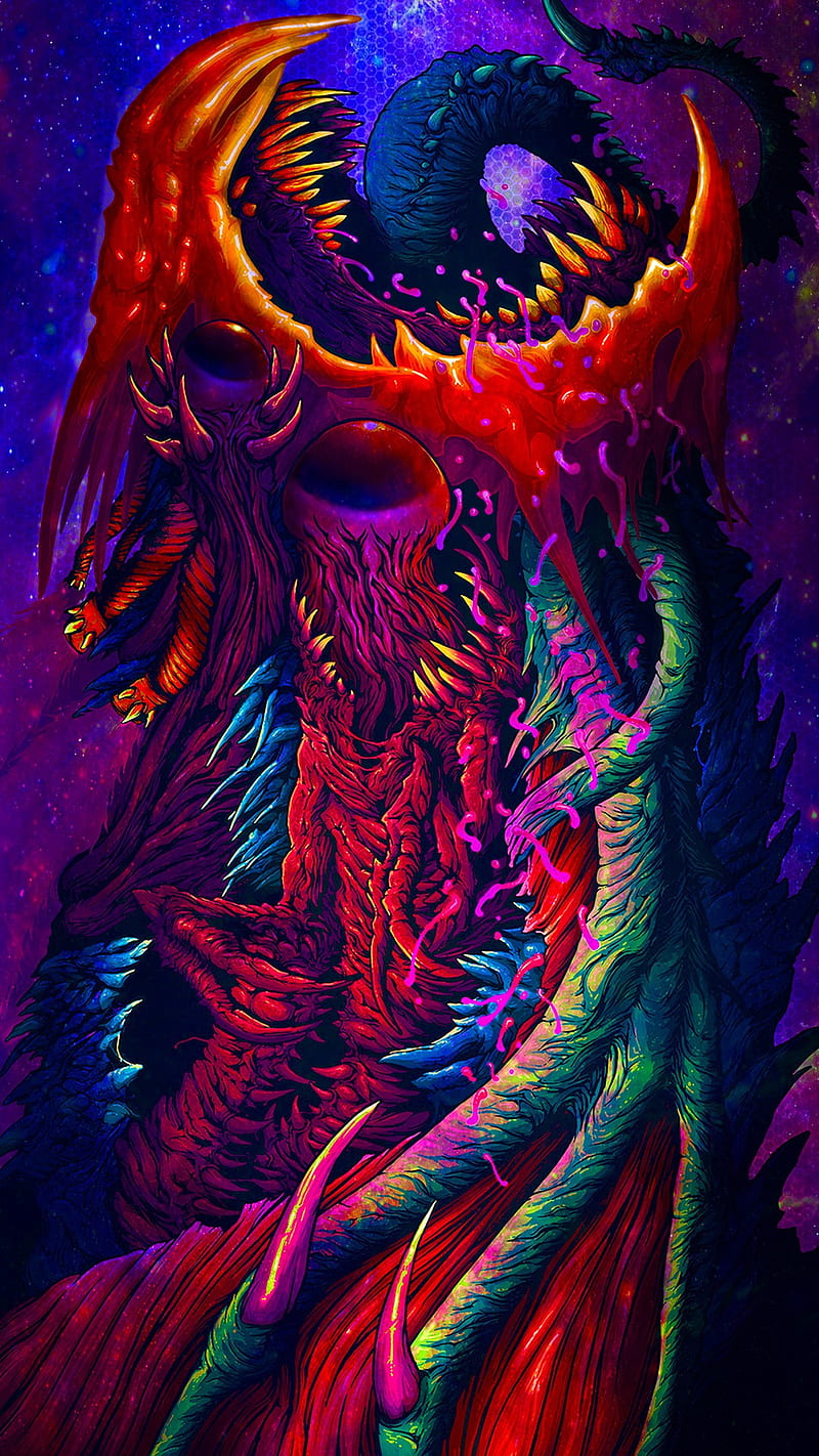 Colorful monster, abstract, beast, dragons, neon, paint, tree, trees, vector, HD phone wallpaper