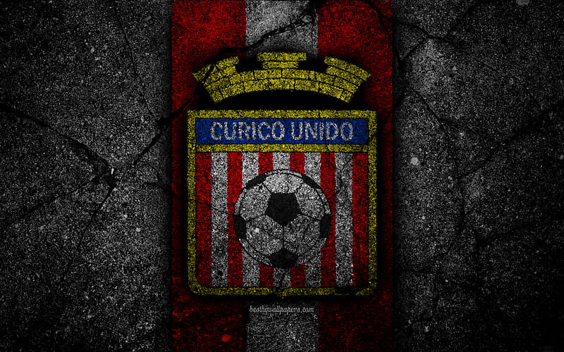 Curico Unido FC, emblem, Chilean Primera Division, soccer, black stone, football club, Chile, Curico Unido, logo, asphalt texture, FC Curico Unido, HD wallpaper
