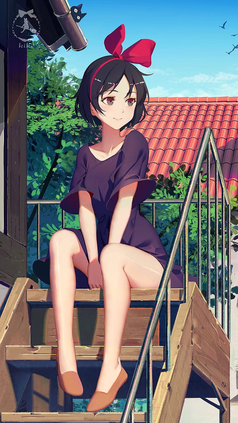 Kiki's Delivery Service, anime girls, blue dress, portrait display, black hair, Studio Ghibli, HD phone wallpaper