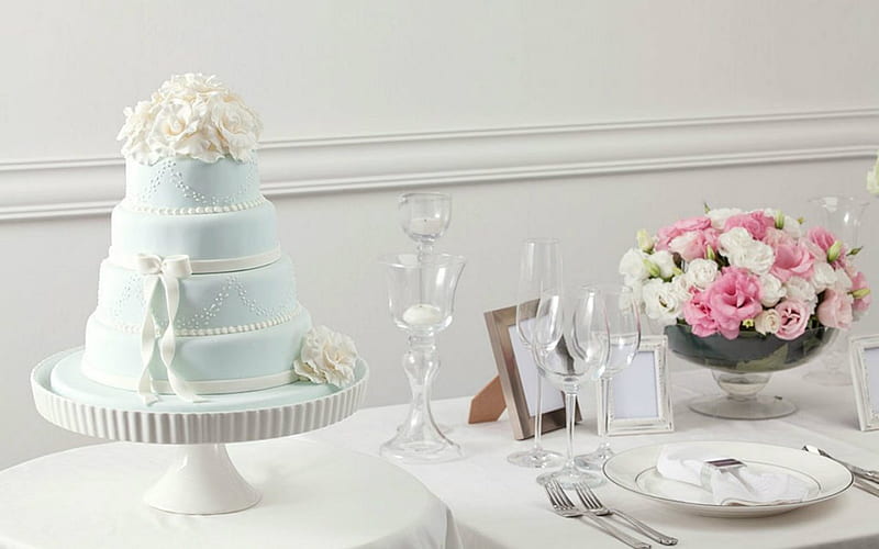 Wedding Cake, cake, table, food, flowers, wedding, HD wallpaper
