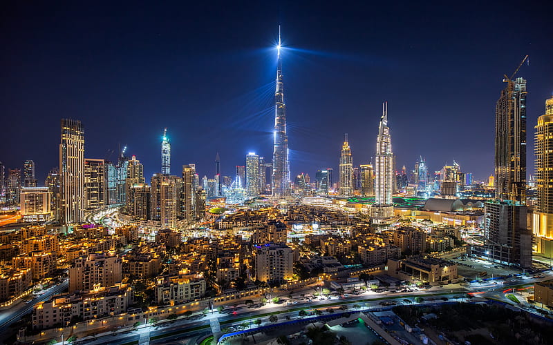 Dubai, Burj Khalifa, night, skyscrapers, United Arab Emirates, modern architecture, metropolis, UAE, HD wallpaper