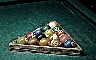 billiard, balls, pool table, triangle, HD wallpaper