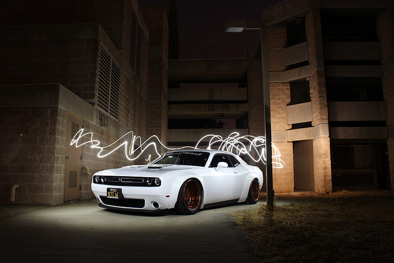 Dodge Challenger Muscle Car graphy Long Exposure, dodge-challenger, carros, graphy, HD wallpaper