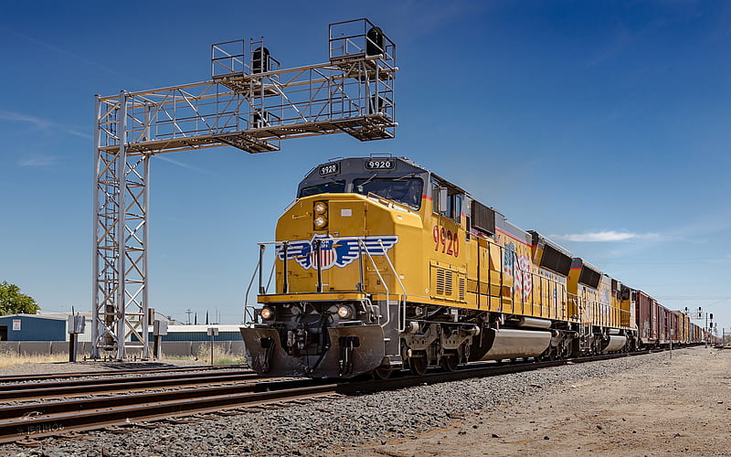 EMD SD59MX, train, american freight train, Union Pacific, Railroad, USA, transportation by Railway, HD wallpaper