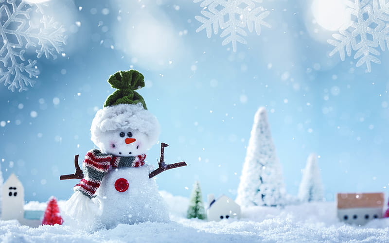 winter, snowman, snowfall, snowflakes, HD wallpaper