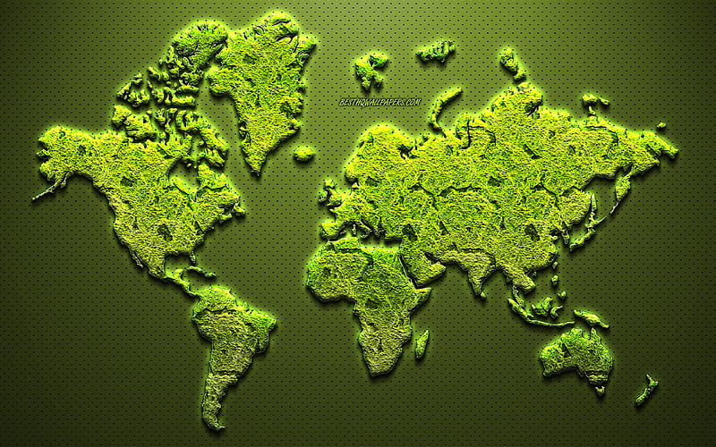 Green creative world map, ecology concepts, floral world map, herbal map of the world, environment, art, world map concepts, HD wallpaper