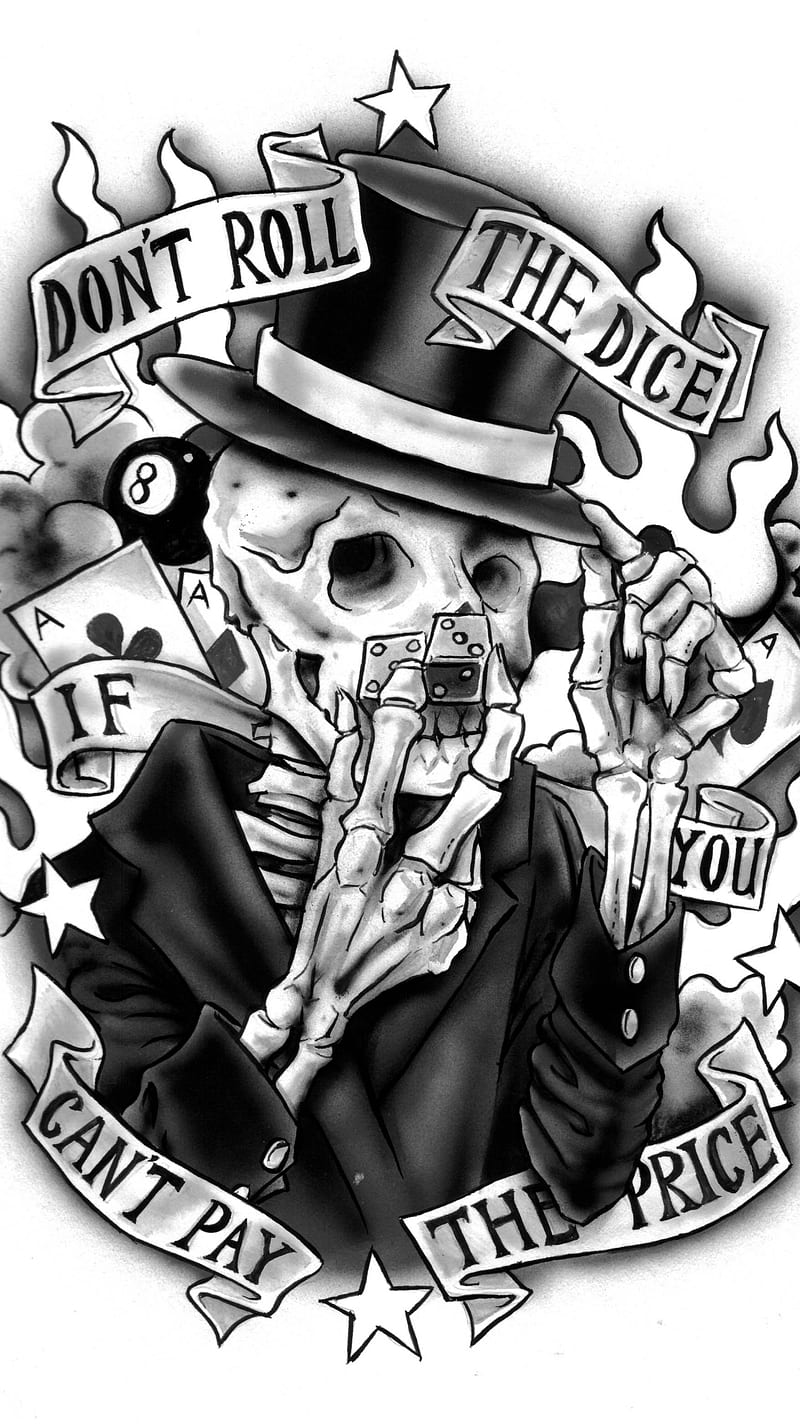 Dont Roll The Dice, art, price, skeleton, tattoo, HD phone wallpaper