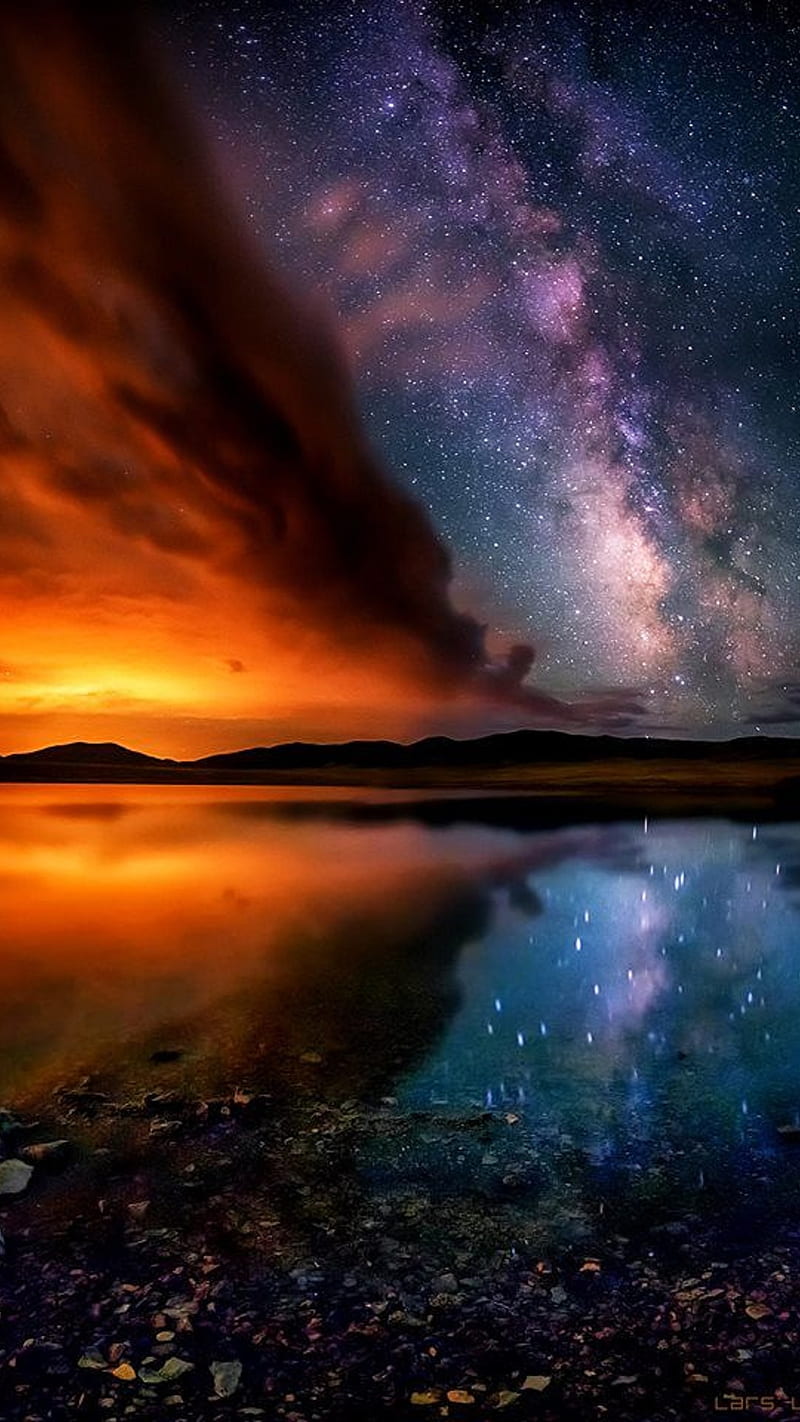 Milky-way , natural, coast, galaxy, space, sea, mountain, HD phone wallpaper