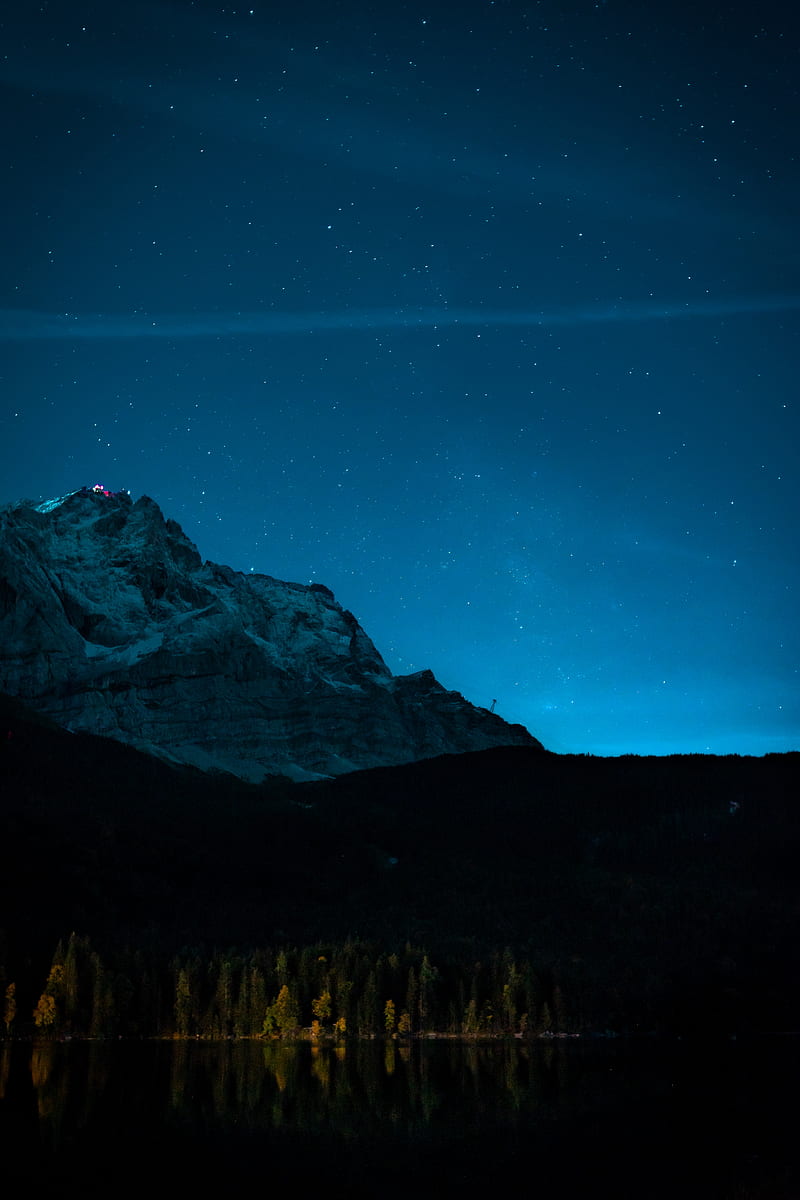 rocks, mountains, night, stars, sky, HD phone wallpaper
