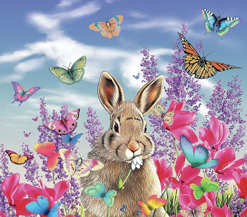  Conejito, conejo, luminos, pascua de resurrección, primavera, linda, fantasía, Fondo de pantalla HD