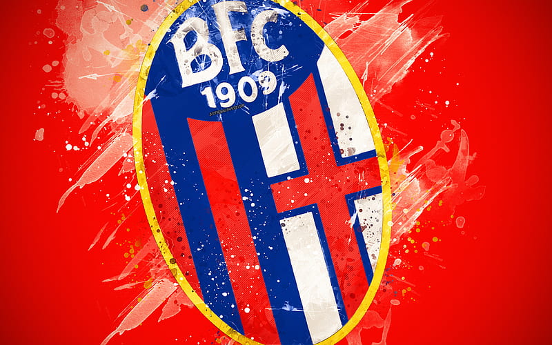 Bologna FC paint art, creative, Italian football team, Serie A, logo, emblem, red background, grunge style, Bologna, Italy, football, HD wallpaper
