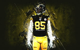 TJ Watt, Pittsburgh Steelers, NFL, american football, portrait, yellow  stone background, HD wallpaper