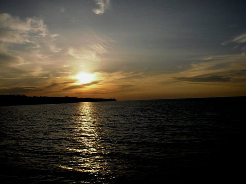 Sunset Across the Sea, Sea, Sunlight, Sky, Panorama, HD wallpaper