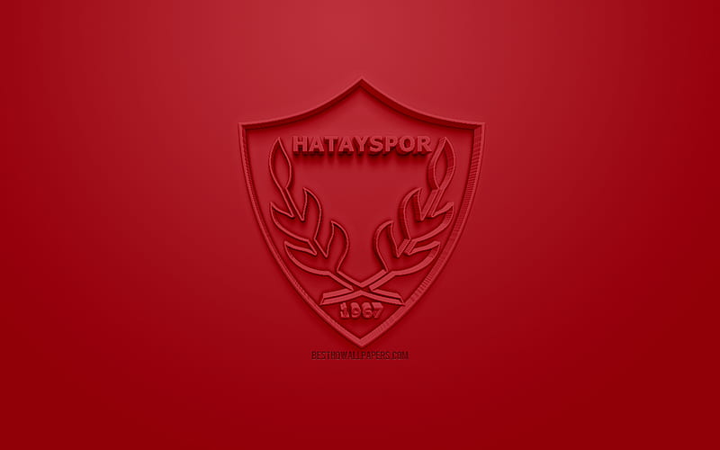 Hatayspor, creative 3D logo, red background, 3d emblem, Turkish Football club, 1 Lig, Hatay, Turkey, TFF First League, 3d art, football, 3d logo, HD wallpaper