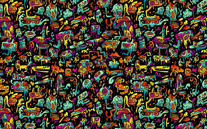 Cartoon monsters pattern, abstract patterns, background with monsters,  creative, HD wallpaper | Peakpx