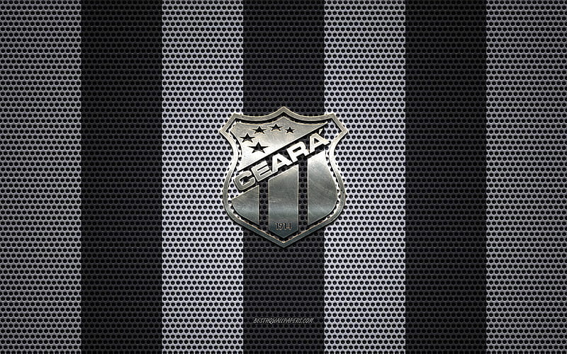 Ceara SC logo, Brazilian football club, metal emblem, black and white metal mesh background, Ceara SC, Serie A, Fortaleza, Brazil, football, HD wallpaper