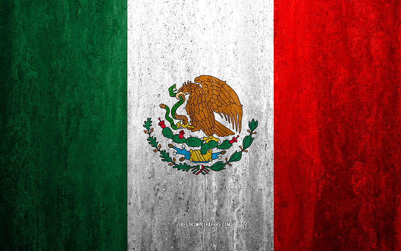 Flag of Mexico stone background, grunge flag, South America, Mexico flag, grunge art, national symbols, Mexico, stone texture, HD wallpaper
