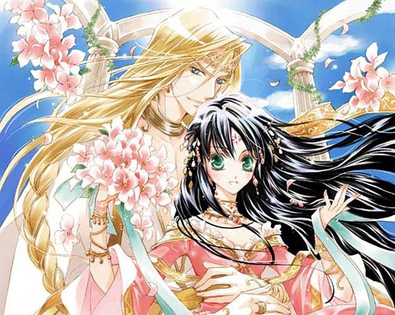 .:❤Power Of Love❤:., bracelet, pretty, cg, breeze, women, sweet, nice, partner, love, anime, royalty, handsome, beauty, anime girl, gems, jewel, realistic, long hair, romance, ribbon, gown, wind, amour, blonde, sky, sexy, braids, jewelry, cute, windy, lover, maiden, dress, divine, adore, bonito, woman, elegant, blossom, gemstone, hot, black hair, couple, gorgeous, female, cloud, male, romantic, necklace, blonde hair, vine, boy, girl, flower, passion, petals, ring, lady, ivy, HD wallpaper