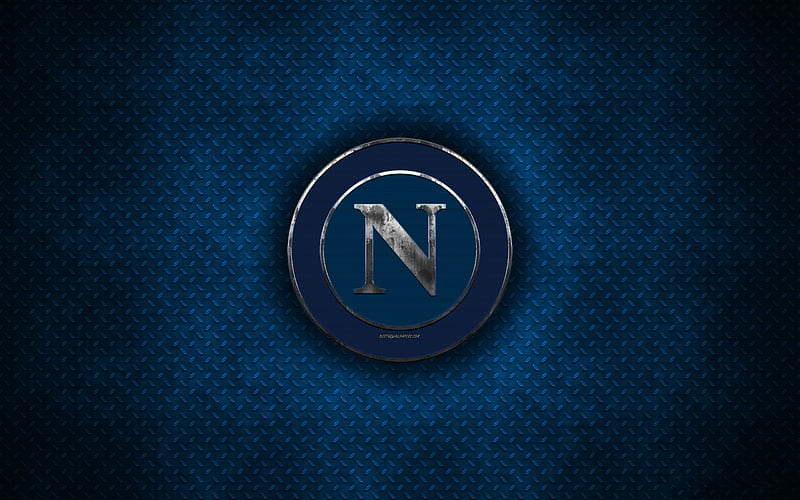 SSC Napoli emblem, grunge style, metal style, metal logo, Italian football club, Serie A, blue metal background, Naples, Italy, football, Napoli FC, HD wallpaper