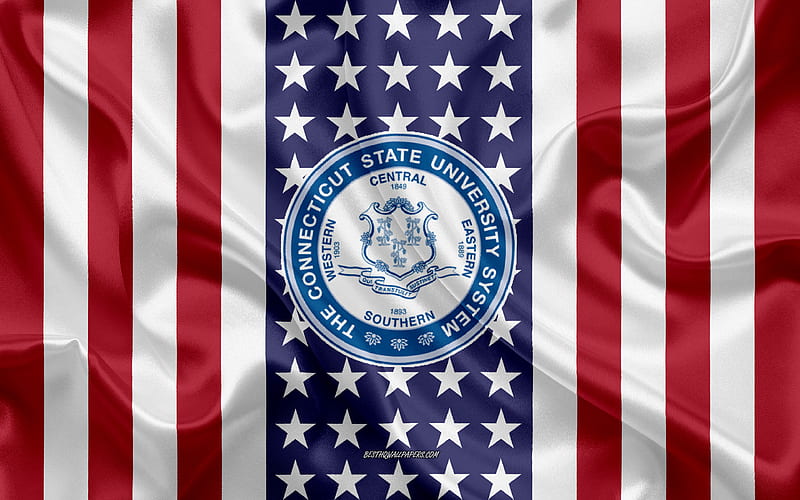 Connecticut State University System Emblem, American Flag, Connecticut State University System logo, Hartford, Connecticut, USA, Emblem of Connecticut State University System, HD wallpaper
