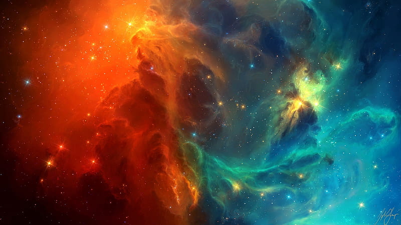 Yellow Blue Nebula Stars Galaxy Space Space, HD wallpaper