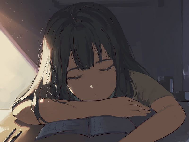 Niña, dormir, estudiar, de anime estándar 4: 3, chica anime estudiando,  Fondo de pantalla HD | Peakpx