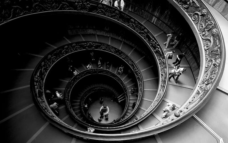 spiral stairs of the vatican museums-Italy landscape graphy, HD wallpaper