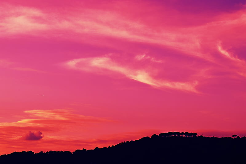 sunset, dusk, dark, sky, pink, HD wallpaper