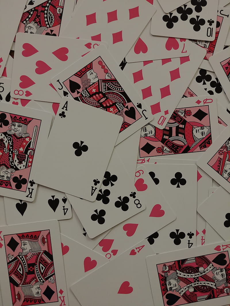 Poker Playing Cards, ace, card games, games, jack, king, pink and black, playing cards, poker cards, queen, HD phone wallpaper