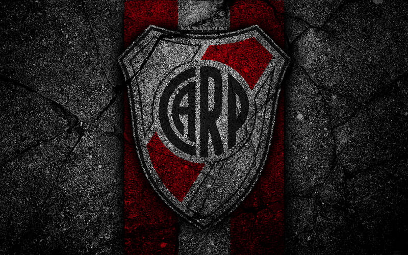 River Plate FC, logo, Superliga, AAAJ, black stone, Argentina, soccer, River Plate, football club, asphalt texture, FC River Plate, HD wallpaper