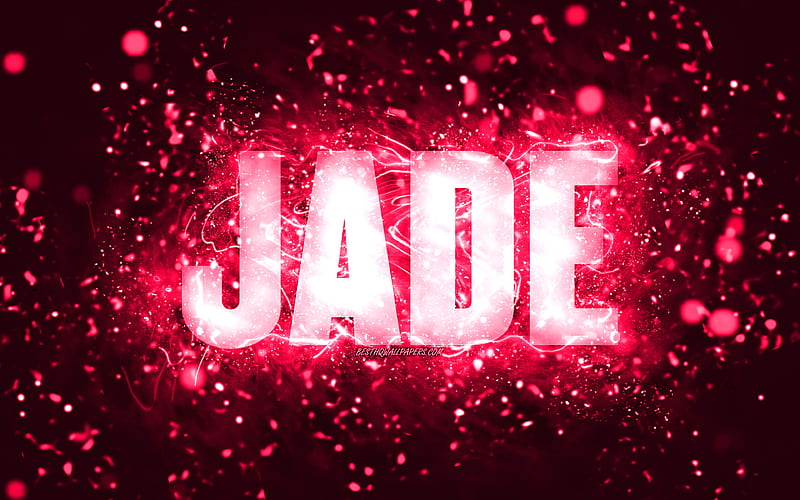 Happy Birtay Jade pink neon lights, Jade name, creative, Jade Happy Birtay, Jade Birtay, popular american female names, with Jade name, Jade, HD wallpaper