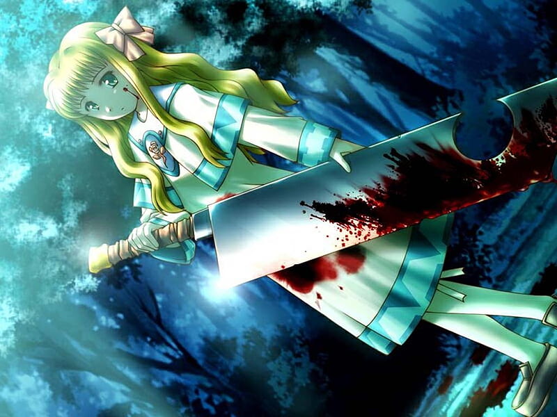 Bloody Anime Girl, Cute, Young, Ribbon, Weapon, Sword, Blond Hair, Blood,  Hd Wallpaper | Peakpx
