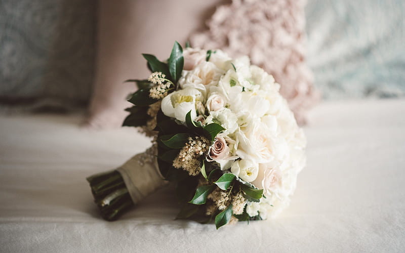 beautiful bouquets, wedding bouquet, bride's bouquet, white roses, roses, HD wallpaper